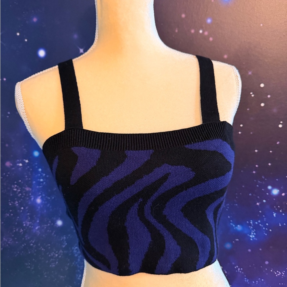 525 Black & Deep Purple Zebra Knit Cropped Tank Top